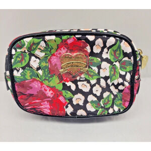 Betsey Johnson Makeup Bag Roses Over Cheetah Cub Black Multi New No Tag